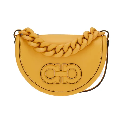 FERRAGAMO Aura Коровья кожа Полумесяц Сумка Сумка через плечо Сумка для женщин Светло-желтая