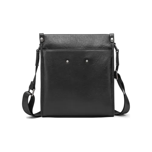 NOMK Сумка через плечо из крупнозернистой текстуры коровьей кожи курьерская сумка средний размер унисекс черный