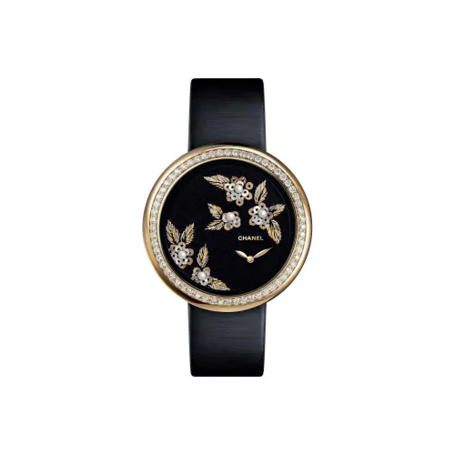 CHANEL MADEMOISELLE PRIVÉ Часы Кварцевый механизм Сатиновый ремешок Черный циферблат Женские