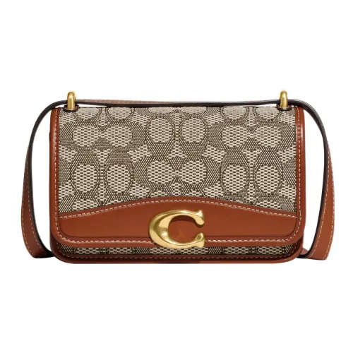 COACH Bandit Коровья кожа с тканью Маленькая квадратная сумка через плечо Маленькая женская Серый и Коричневый