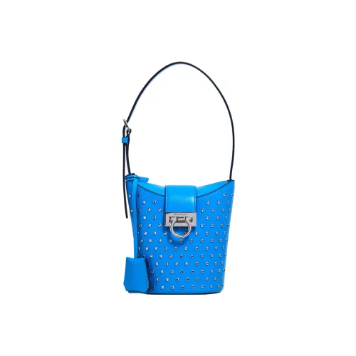 FERRAGAMO Trifolio Телячья кожа Ведрообразная сумка Сумка Сумка через плечо Женская Синяя