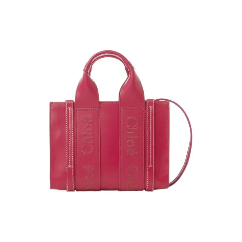 Chloe Woody Телячья кожа Тоут Сумка Сумка для покупок Сумка через плечо Сумка Мини Женская Розовая пена