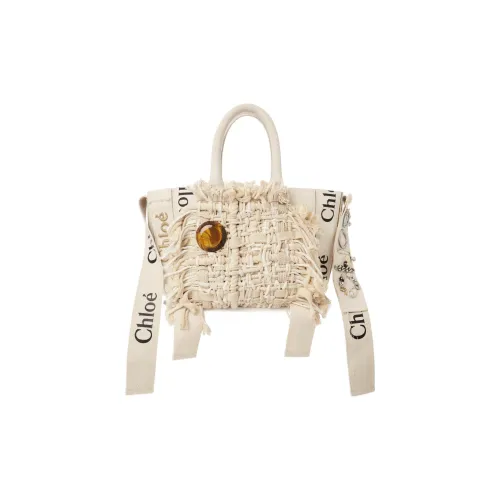 Chloe Woody Linen Tote Bag Shopping Bag Shoulder Bag Crossbody Bag Single Shoulder Bag Small Women's Beige