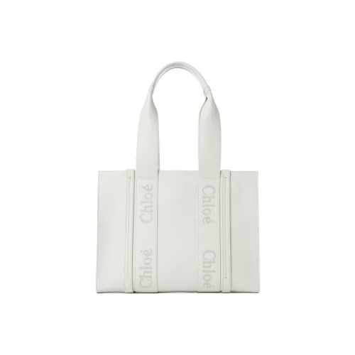 Chloe Woody Smooth Calfskin Tote Bag Shopping Bag Shoulder Bag Bag Medium Women's White