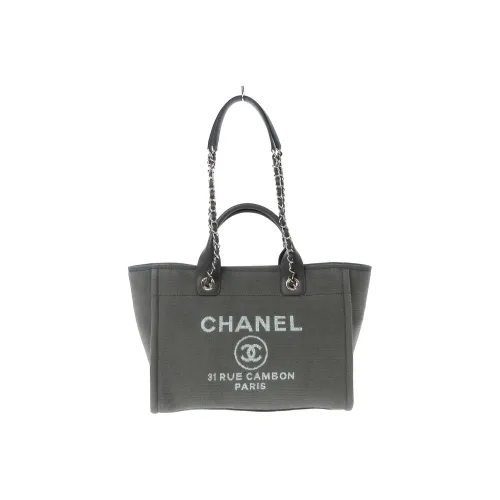 CHANEL Ткань с кожаными вставками BEACH BAG Тоут Сумка Сумка для покупок Сумка через плечо Сумка среднего размера