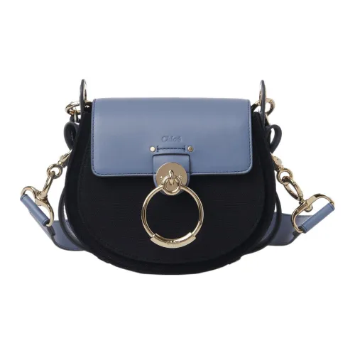 Chloe Tess Linen Canvas Glossy Calfskin Crossbody Bag Handbag Small Women's Blue Black Члои Тесс Лен Холст Глянцевая Телячья Кожа Сумка через плечо Сумка Маленькая Женская Синяя Черная
