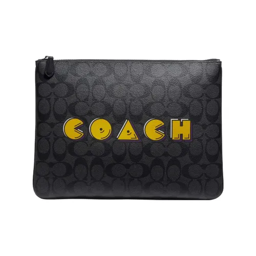 COACH PAC MAN Коллаборация Сумочка для украшений Покрытый холст с утонченной телячьей кожей клатч большой мужской черный