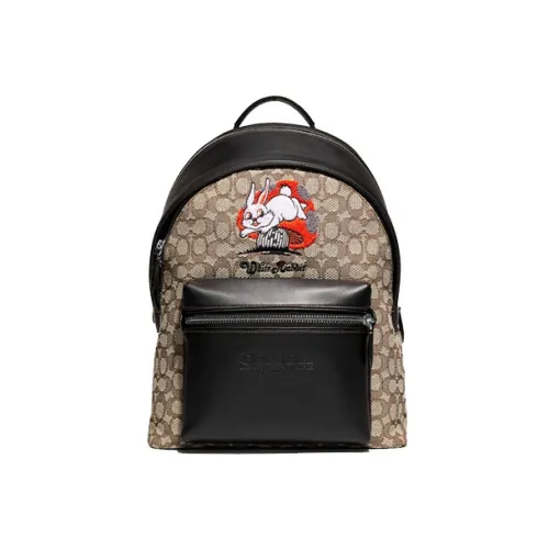 COACH Baymax Rabbit Collaboration Charter Ткань с Коровьей Кожей Рюкзак Мужской Хаки Черный