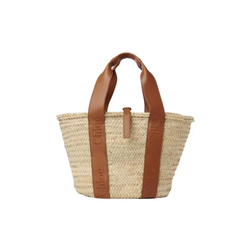 Chloe Raffia Телячья кожа Корзина Сумка Сумка на одно плечо Средний размер Женская Карамель