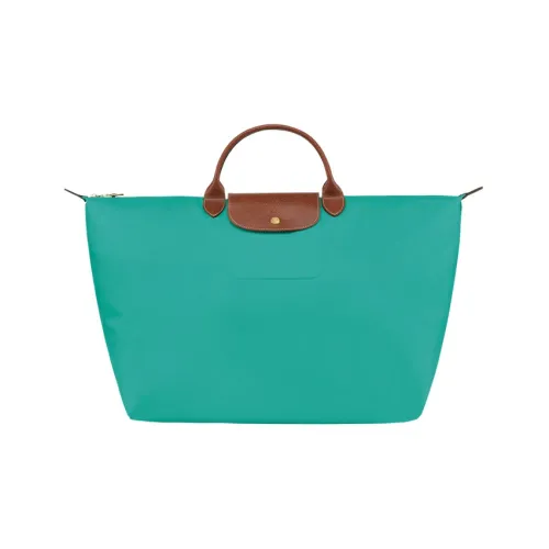 LONGCHAMP Холст и кожа Комбинированная холщовая сумка дорожная сумка сумка большого размера женская синяя