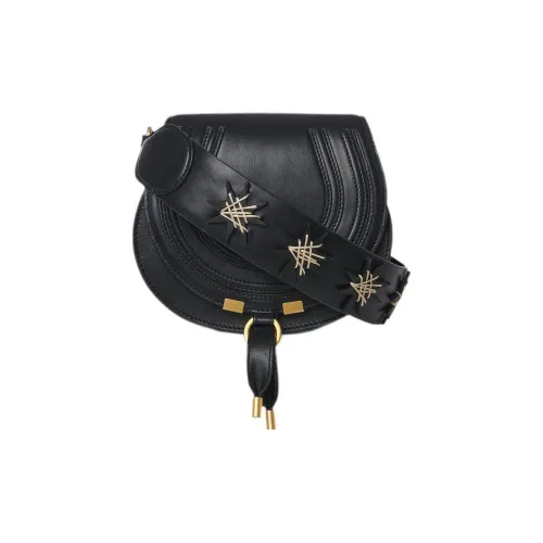 Chloe Marcie Телячья кожа Седло Сумка Сумка через плечо Сумка Маленькая Женская Черная