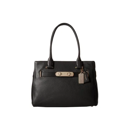 COACH Swagger Крупнозернистая текстура Кожа Одно Плечо Сумка Большая Женская Черная