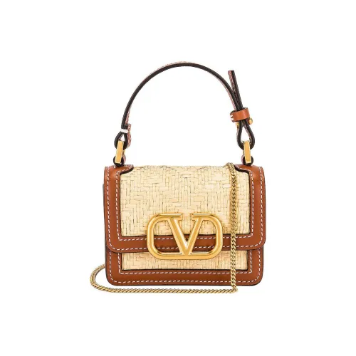 Valentino Garavani Raffia Кожаная Вставка Комбинированная Сумка Сумка через плечо Сумка через плечо Мини Женская Коричневая Бежевая