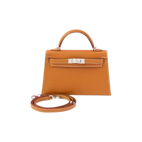 HERMES Mini Kelly 2nd Generation Эпсом Кожа Сумка Мини Женская 37 Золотисто-Коричневый