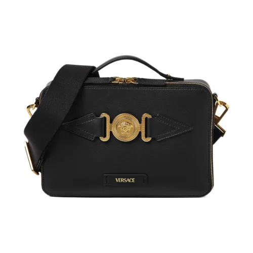 VERSACE Сумка через плечо из телячьей кожи мужская черная