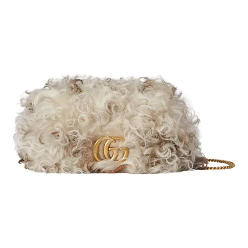 GUCCI GG Marmont Shearling Leather Trim Crossbody Bag Shoulder Bag Women's