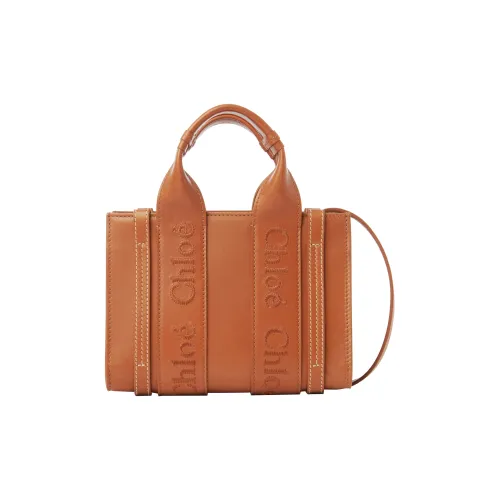 Chloe Woody Телячья кожа Тоут Сумка Сумка для покупок Сумка через плечо Сумка Мини Женская Карамель