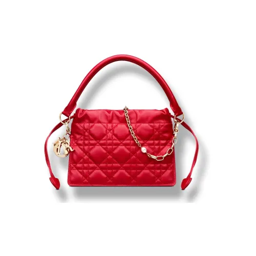 DIOR Lady Dior Sheepskin One Shoulder Bag Mini Women's Red