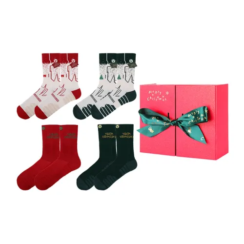 VEIDOORN Рождественская коробка 4 шт Бежевый+Зеленый+Красный+Темно-зеленый Унисекс Баскетбольные носки