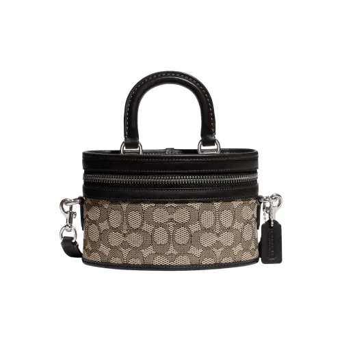 COACH Trail Жаккардовая ткань с дубленой кожей Перчатка Сумка через плечо Сумка Маленькая Женская Черный и Умбра