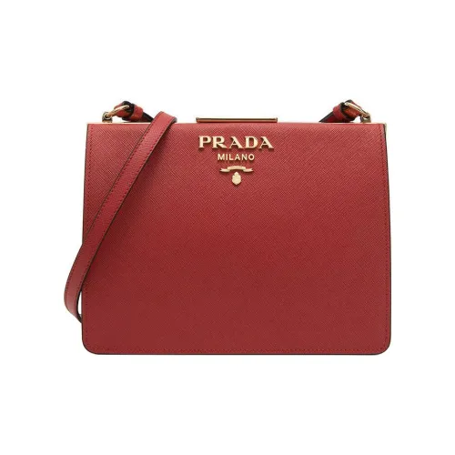 PRADA Крестообразная текстура Коровья кожа Сумка через плечо Сумка на плечо Средняя Женская Красная