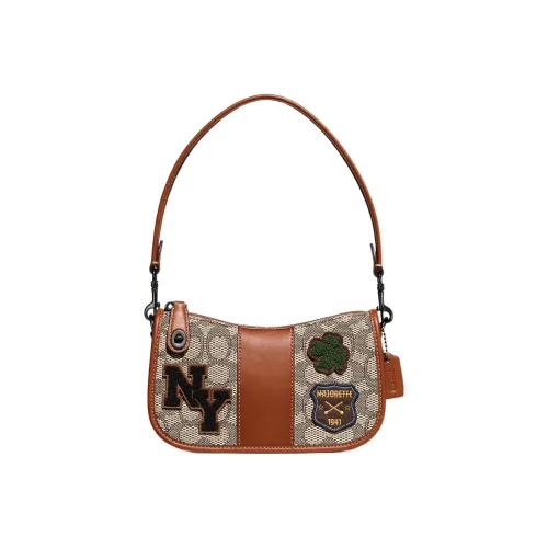 COACH Swinger Жаккардовая ткань с дубленой кожей сумка через плечо женская янтарный