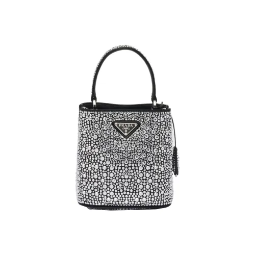 PRADA Panier Ткань Сумка-ведро Сумка-тоут Сумка для покупок Сумка через плечо Сумка Женская Черная Белая