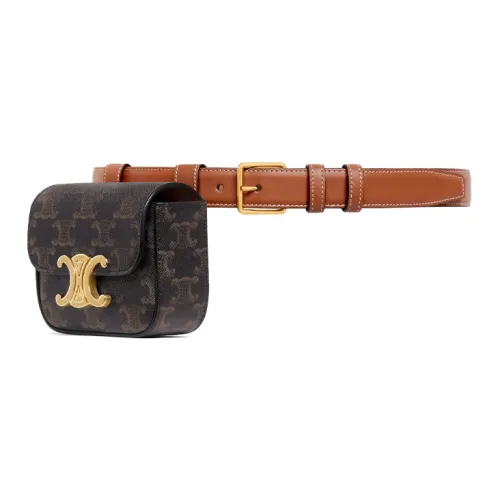 CELINE Triomphe Arc De Triomphe Ремень из коровьей кожи Стиль позиционирования Бананка Женский Коричневый