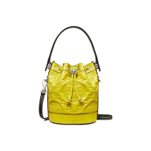 TORY BURCH T Monogram Вышивка Лакированная кожа С кожаными вставками Комбинированная Сумка-ведро Сумка через плечо Мини