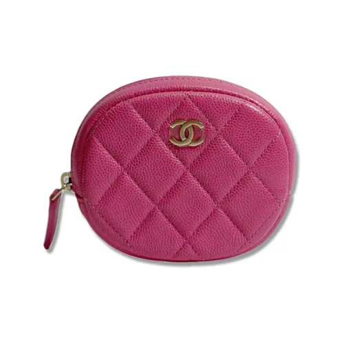 CHANEL Гладкая отделка Телячья кожа Маленькая круглая сумка Клатч Монета Кошелек Женские Персиково-розовый