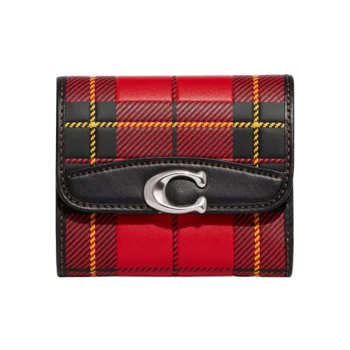 COACH Bandit Дубленая кожа кожа держатель для карт кошелек Женские Красный и Черный