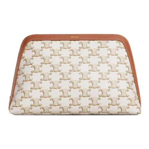 CELINE Triomphe Коровья кожа Ручная косметичка Большая Женская Белая