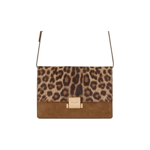 SAINT LAURENT Телячья кожа замша сумка через плечо среднего размера женская коричневая