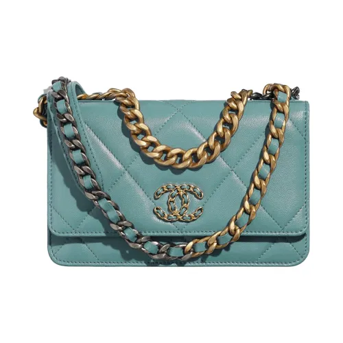 CHANEL 19BagWOC Блестящая сумка из овечьей кожи с клапаном сумка через плечо сумка на плечо женская зеленая