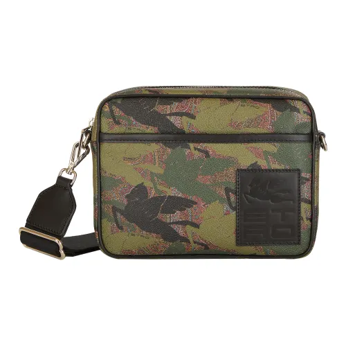 ETRO Пейсли Жаккард Покрытый Хлопковая Ткань с Телячьей Кожей Camera Сумка Сумка через плечо Сумка на плечо Мужская Армейский Зеленый