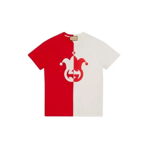 GUCCI Многоцветный Letter Logo Принт Круглый вырез Пуловер Короткий рукав Т-Рубашка Мужская Красно-белая