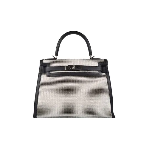 HERMES Kelly TOILE QUADRILLE Холст Swift Телячья кожа Сумка Kelly Сумка через плечо Сумка Женская