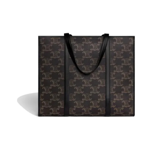 CELINE TriompheCabas Canvas Сумка с Телячьей Кожей Комбинированный Тоут Сумка для покупок Сумка через плечо Сумка Extra Large Мужская Черная