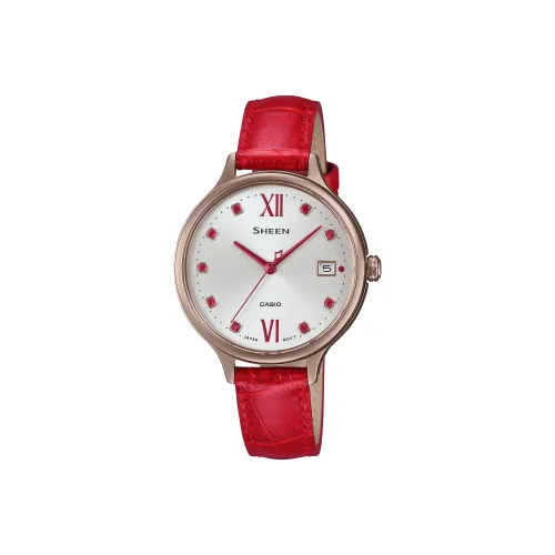 CASIO SHEEN Часы Ограниченная серия Подарочный набор Кварцевый механизм Естественная кожа Ремешок Часы Женские Серебристый циферблат