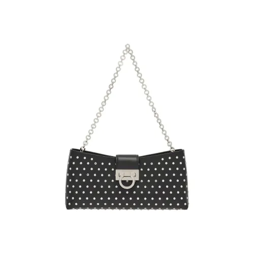 FERRAGAMO Trifolio Сумка из коровьей кожи с цепочкой сумка через плечо женская черная