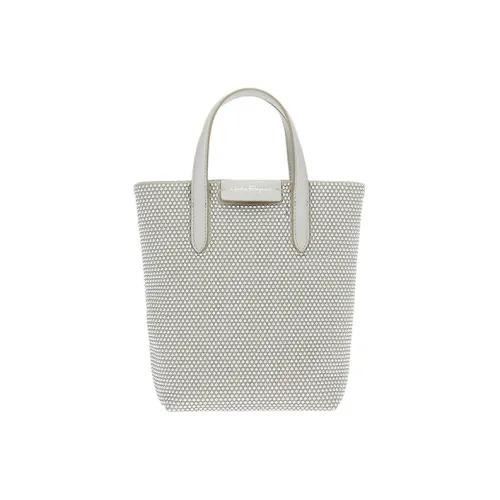 Ferragamo Ткань с коровьей кожей Дорожная сумка Сумка Мини Женская Серебряный