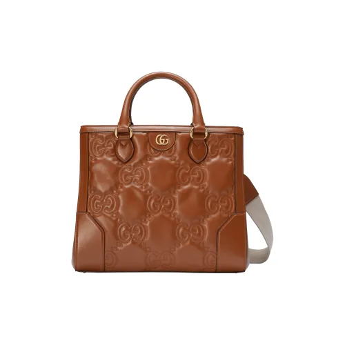 GUCCI Quilted Кожа Тоут Сумка Сумка для покупок Сумка через плечо Сумка Женская Коричневая