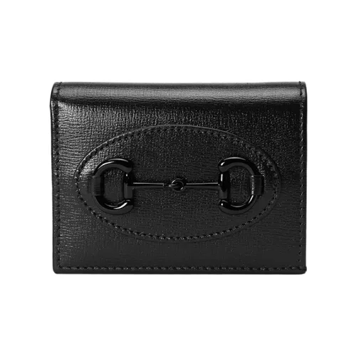 GUCCI Horsebit 1955 Кожаный держатель для карт и кошелек женский черный