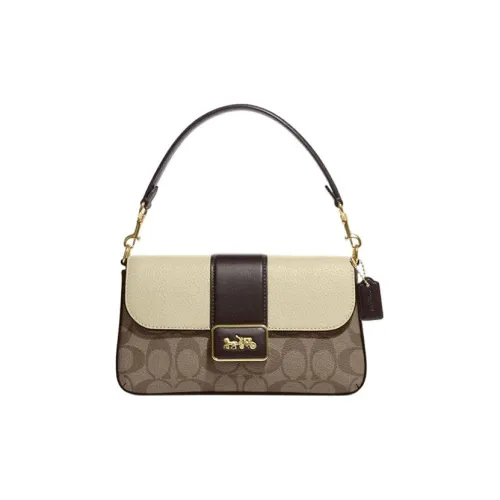 COACH Grace Холст и Кожа Сумка через плечо Портативная Сумка через плечо Мини Женская Хаки и Коричневый и Белый