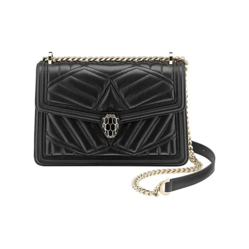 BVLGARI Serpenti Diamond Blast Овечья кожа с телячьей кожей комбинированный портативный сумка через плечо женская черный