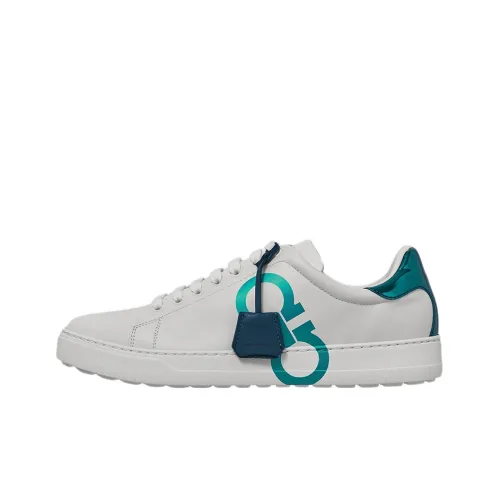 Ferragamo Gancini Низкий Топ Стильный Скейтбординг Мужской Белый Зеленый
