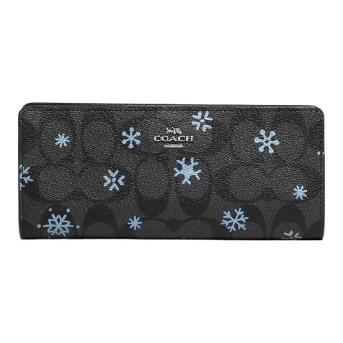 COACH Slim Wallet Холст с покрытием и гладкая кожа Держатель для карт кошелек Женские Черный