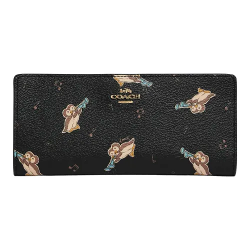 COACH Slim Wallet Холст с покрытием и гладкая кожа Держатель для карт кошелек Женские Черный