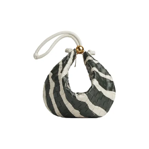 Bottega Veneta Turn Овечья кожа Портативный Одно плечо Клатч Средний Женские Белый Темно-зеленый