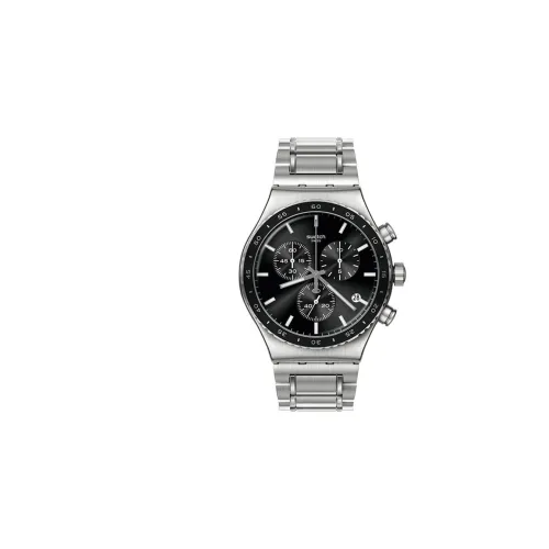 SWATCH Metal Series Кварцевый механизм Унисекс Часы 43 мм Черный циферблат Корпус из нержавеющей стали Стальной ремешок